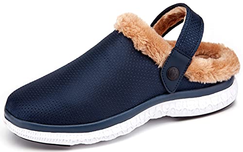 Clogs Damen Gefüttert Hausschuhe Herren Winter Gartenschuhe Pantoletten Warm Plüsch Schlappen Slip On rutschfest Dunkelblau 39 von Gaatpot