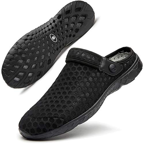 Clogs Damen Herren Hausschuhe Atmungsaktiv Mesh Pantoletten Slip on Sandalen Sommer Beach Freizeit Slippers Schuhe für Unisex Schwarz 38 von Gaatpot