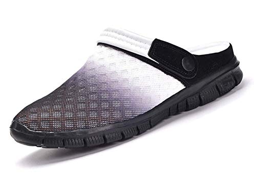 Clogs Damen Pantoletten Mesh Sabot Sommer Hausschuhe Atmungsaktiv Gartenschuhe mit Rutschfest Weiche Sohle Freizeit Sandalen,Schwarz Grau,Gr.36 von Gaatpot