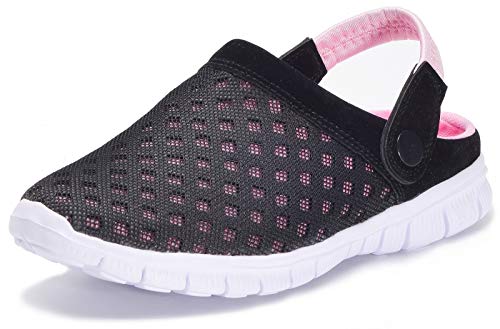 Clogs Damen Pantoletten Mesh Sabot Sommer Hausschuhe Atmungsaktiv Gartenschuhe mit rutschfest Weiche Sohle Freizeit Sandalen,Pink,36 EU von Gaatpot