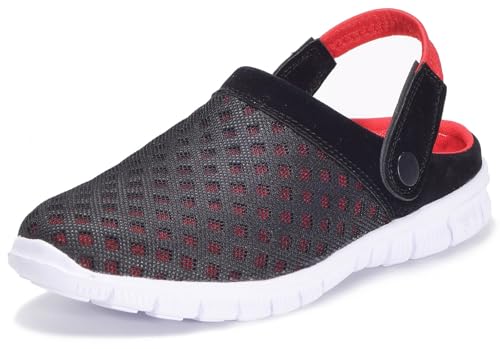 Clogs Damen Pantoletten Sommer Hausschuhe Atmungsaktiv Gartenschuhe mit Rutschfest Weiche Sohle Freizeit Sandalen,Rot,EU 36 von Gaatpot