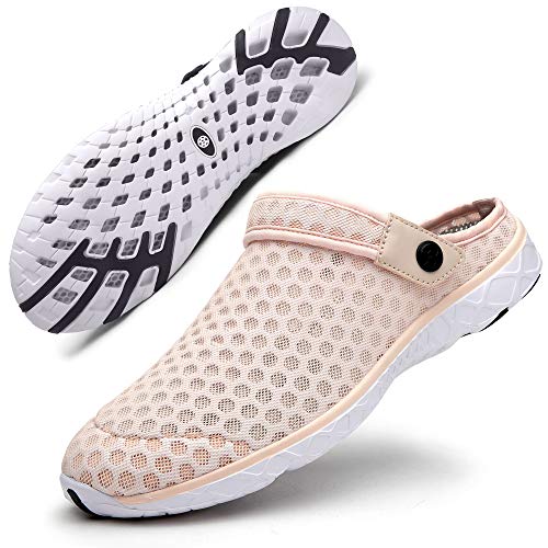 Clogs Hausschuhe Damen Sommer Gartenschuhe Mesh Pantoffeln Beach Freizeit Sandalen Latschen Bequeme rutschfest Weiche Sohle Rosa 43 von Gaatpot