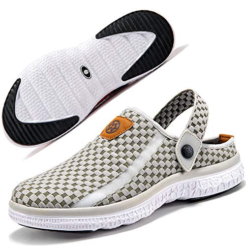 Clogs Herren Mesh Hausschuhe Damen Sommer Gartenschuhe Pantoletten Schlappen Sandalen Slip on Freizeit Schuhe Hellgrau 44 von Gaatpot