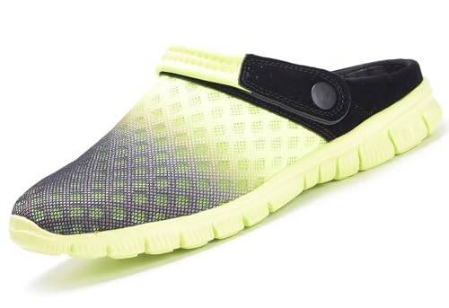 Clogs Herren Mesh Pantoletten Sommer Hausschuhe Damen Atmungsaktiv Gartenschuhe mit Rutschfest Weiche Sohle Freizeit Sandalen,Schwarz Grün,Gr.40 von Gaatpot