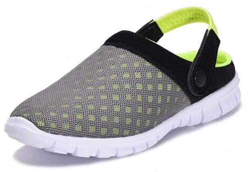 Clogs Herren Pantoletten Mesh Sabot Sommer Hausschuhe Damen Atmungsaktiv Gartenschuhe mit Rutschfest Weiche Sohle Freizeit Sandalen,Grün,EU 46 von Gaatpot