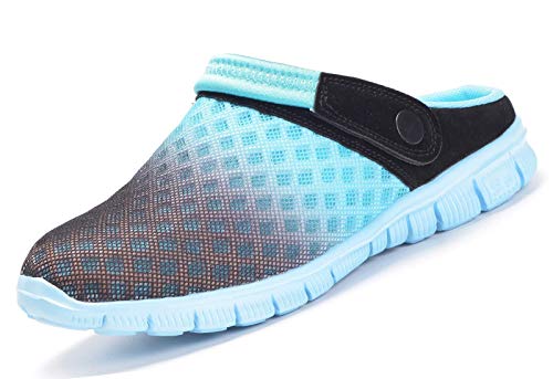 Clogs Herren Pantoletten Mesh Sabot Sommer Hausschuhe Damen Atmungsaktiv Gartenschuhe mit Rutschfest Weiche Sohle Freizeit Sandalen,Himmelblau,Gr.48 von Gaatpot