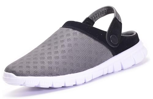 Clogs Herren Pantoletten Sommer Hausschuhe Atmungsaktiv Gartenschuhe mit Rutschfest Weiche Sohle Freizeit Sandalen,Dunkelgrau,EU 47 von Gaatpot