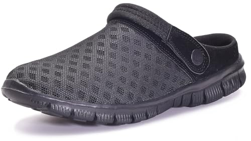 Clogs Herren Pantoletten Sommer Hausschuhe Atmungsaktiv Gartenschuhe mit Rutschfest Weiche Sohle Freizeit Sandalen,Schwarz,EU 45 von Gaatpot