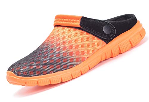 Clogs Herren Pantoletten Sommer Hausschuhe Damen Gartenschuhe Atmungsaktiv Mesh Sabot mit Rutschfest Weiche Sohle Freizeit Sandalen,Orange,Gr.44 von Gaatpot