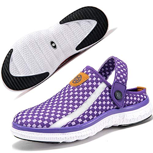 Clogs Pantoletten Slip on Hausschuhe Pantoffeln Mesh Atmungsaktiv Gartenschuhe Sandalen Sommer Schuhe für Damen Lila 37 von Gaatpot