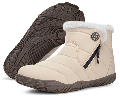 Damen Stiefel Warm Gefütterte Winterschuhe Schneestiefel Winter Barfußschuhe Kurzschaft Wasserdicht Rutschfest Boots Schuhe Beige 38 von Gaatpot