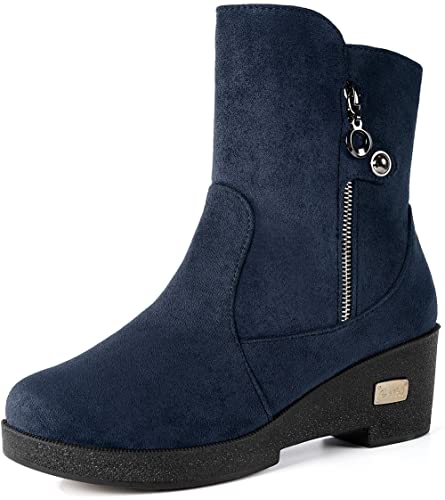 Damen Stiefeletten Winterschuhe Stiefel mit Keilabsatz Warme Gefüttert Stiefelette Schneestiefel Bequeme Elegant Dunkelblau EU37=CN38 (240) von Gaatpot