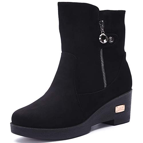 Damen Winterschuhe Warm Gefüttert Winterstiefel Outdoor Schneestiefel Rutschfest mit Keilabsatz Stiefel Schuhe Schwarz EU37=CN38 (240) von Gaatpot