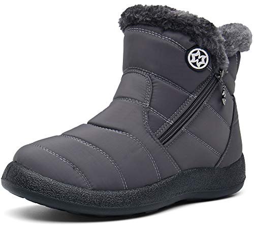 Damen Winterstiefel Wasserdicht Warm gefütterte Schneestiefel Winterschuhe Winter Kurzschaft Stiefel Boots Schuhe Grau 37 von Gaatpot