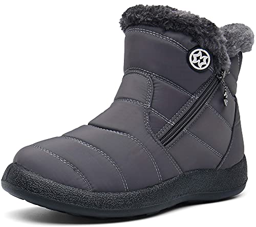 Damen Winterstiefel Wasserdicht Warm gefütterte Schneestiefel Winterschuhe Winter Kurzschaft Stiefel Boots Schuhe Grau 43 von Gaatpot