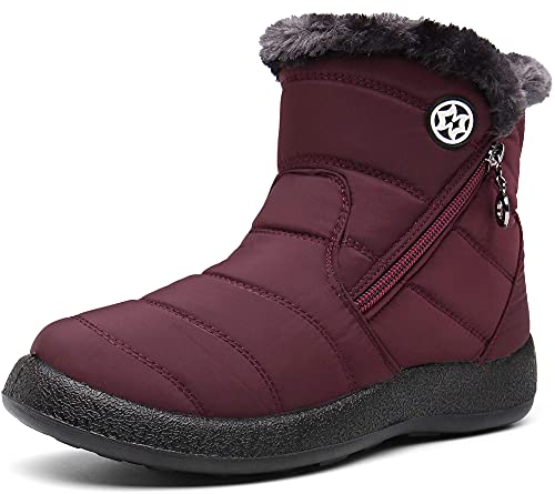 Damen Winterstiefel Wasserdicht Warm gefütterte Schneestiefel Winterschuhe Winter Kurzschaft Stiefel Boots Schuhe Weinrot 41 von Gaatpot