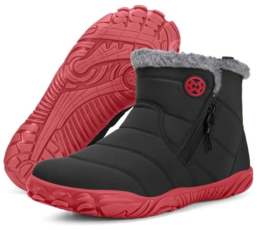 Gaatpot Barfuß Stiefel Herren Barfußschuhe Winterschuhe Damen Warm Gefüttert Winterboots Outdoor Rutschfeste Schwarz_Rot 41 von Gaatpot