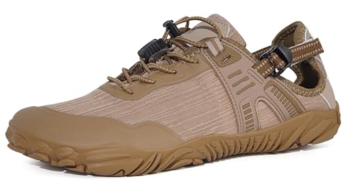 Gaatpot Barfußschuhe Atmungsaktiv Fitnessschuhe rutschfest Aquaschuhe mit Klettverschluss für Damen Herren,Khaki,EU39 von Gaatpot