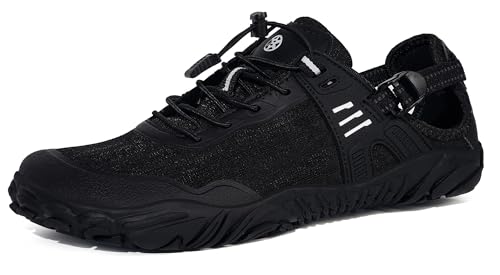 Gaatpot Barfußschuhe Atmungsaktiv Fitnessschuhe rutschfest Aquaschuhe mit Klettverschluss für Damen Herren,Schwarz,EU39 von Gaatpot