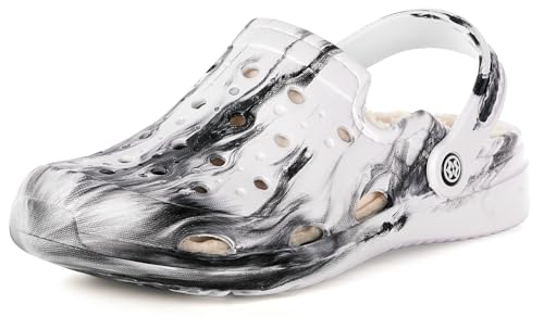 Gaatpot Clogs Gefüttert Herren Damen Hausschuhe Winter Warme Gefütter Pantoletten Slip-On Gartenschuhe Rutschfest Plüsch Schuhe Weiß 41/42EU (260) von Gaatpot