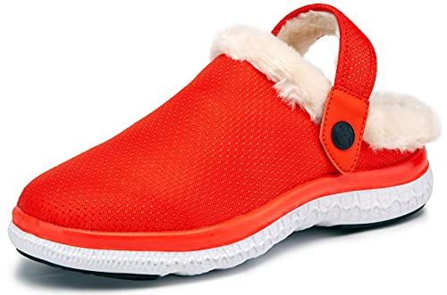 Gaatpot Damen Hausschuhe Winter Clogs Gefüttert Warme Plüsch Schlappen Pantoletten Gartenclogs rutschfeste Bequem Slippers Rot 44 von Gaatpot