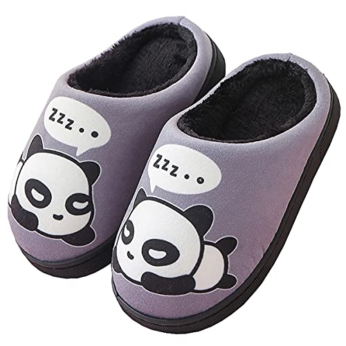 Gaatpot Damen Herren Warme Hausschuhe Winter Mädchen Jungen Niedliche Cartoon Panda Baumwolle Pantoffel Indoor Haus Slippers- Gr. 29/30 EU (Etikettgröße:32/33), Grau von Gaatpot