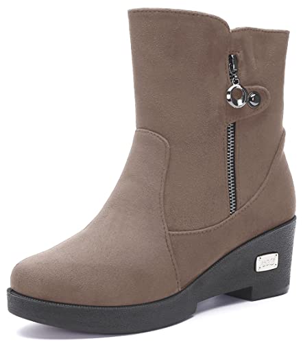Gaatpot Damen Stiefel Wärmer Gefüttert Winterschuhe Mit Keilabsatz Boots Stiefeletten Rutschfest Schuhe Khaki EU40=CN41 (255) von Gaatpot