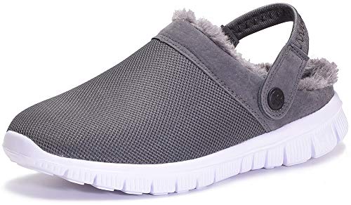 Gaatpot Damen Winterschuhe Herren Winter Clogs Hausschuhe Freizeit Haus Pantoffeln Sports Outdoor Plüsch Warm Gefütterte Slippers Dunkel Grau 36 EU von Gaatpot