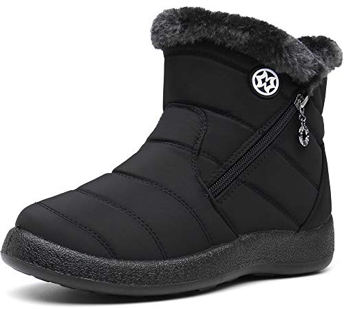 Damen Winterstiefel Wasserdicht Warm gefütterte Schneestiefel Winterschuhe Winter Kurzschaft Stiefel Boots Schuhe Schwarz 40 von Gaatpot