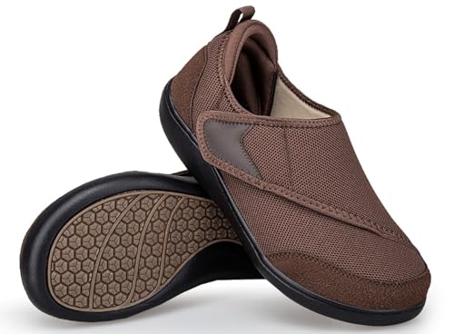 Gaatpot Hausschuhe Damen Herren Extra Weit mit Klettverschluss für Geschwollene Füße Leichte Walking Freizeit Schuhe Braun 38 von Gaatpot