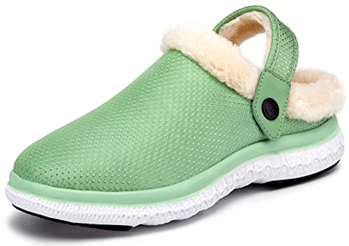 Gaatpot Hausschuhe Damen Herren Warm Gefüttert Winter Clogs Pantoletten Gartenschuhe rutschfest Plüsch Hausschuh Schuhe Grün 37 von Gaatpot