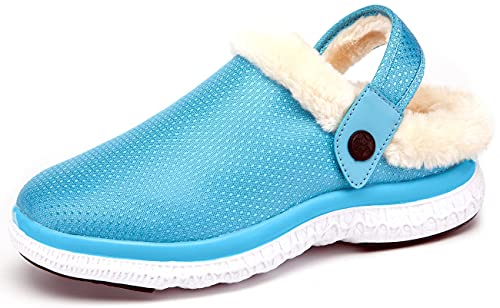 Gaatpot Hausschuhe Damen Herren Warm Gefüttert Winter Clogs Pantoletten Gartenschuhe rutschfest Plüsch Hausschuh Schuhe Himmelblau 37 von Gaatpot