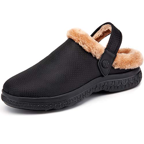 Gaatpot Hausschuhe Damen Herren Warm Gefüttert Winter Clogs Pantoletten Gartenschuhe rutschfest Plüsch Hausschuh Schuhe Schwarz 36 von Gaatpot