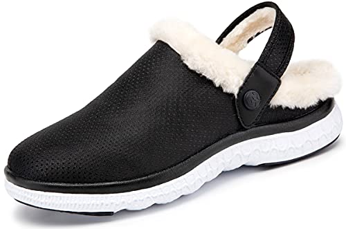 Gaatpot Hausschuhe Damen Herren Warm Gefüttert Winter Clogs Pantoletten Gartenschuhe rutschfest Plüsch Hausschuh Schuhe Schwarz-Weiss 36 von Gaatpot