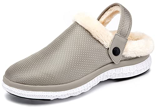 Gaatpot Hausschuhe Herren Warm Clogs Gefüttert Winter Pantoffeln Gartenclogs Slip On Plüsch Schlappen Slippers Schuhe Beige 47 von Gaatpot