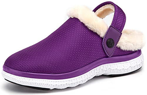 Gaatpot Hausscuhe Damen Clogs Pantoletten Gartenclogs Wärme Gefüttert Plüsch Slip-On Winter Schlappen Schuhe Lila 43 von Gaatpot