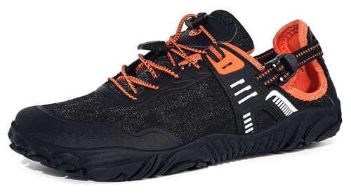 Gaatpot Herren Barfußschuhe Atmungsaktiv Fitnessschuhe rutschfest Aquaschuhe mit Klettverschluss,Schwarz Orange,EU44 von Gaatpot