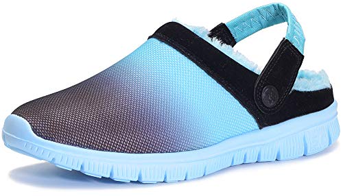 Gaatpot Herren Damen Winter Clogs Hausschuhe Plüsch Warm Gefütterte Slippers Freizeit Haus Pantoffeln Sports Outdoor Winterschuhe Schwarz&Blau 45 EU von Gaatpot