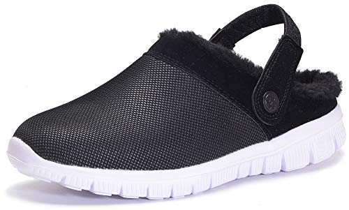 Gaatpot Herren Damen Winter Clogs Hausschuhe Plüsch Warm Gefütterte Slippers Freizeit Haus Pantoffeln Sports Outdoor Winterschuhe Schwarz&Weiß 36 EU von Gaatpot