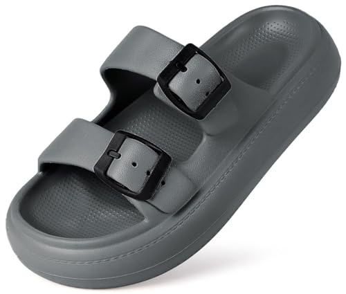 Gaatpot Kinder Badelatschen Jungen Sandalen Cozy Slides Schlappen Pantoletten Mädchen Weiche Badeschlappen Slippers rutschfeste Grau 33/34 EU von Gaatpot