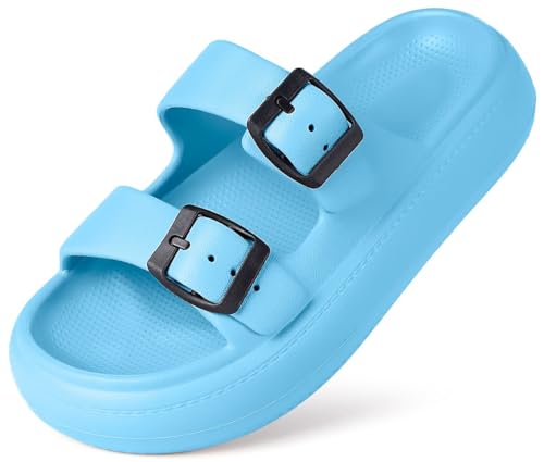 Gaatpot Kinder Badelatschen Jungen Sandalen Cozy Slides Schlappen Pantoletten Mädchen Weiche Badeschlappen Slippers rutschfeste Himmelblau 33/34 EU von Gaatpot