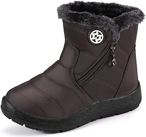 Gaatpot Kinder Winterschuhe Jungen Mädchen Winterstiefel Schneestiefel Wasserdicht Warm gefütterte Schlupfstiefel Schuhe Kaffee#2 33 EU/34 CN von Gaatpot