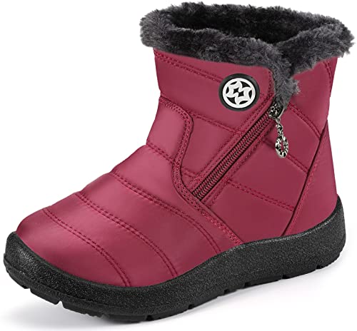 Gaatpot Kinder Winterschuhe Jungen Mädchen Winterstiefel Schneestiefel Wasserdicht Warm gefütterte Schlupfstiefel Schuhe Weinrot#2 30.5 EU/31 CN von Gaatpot