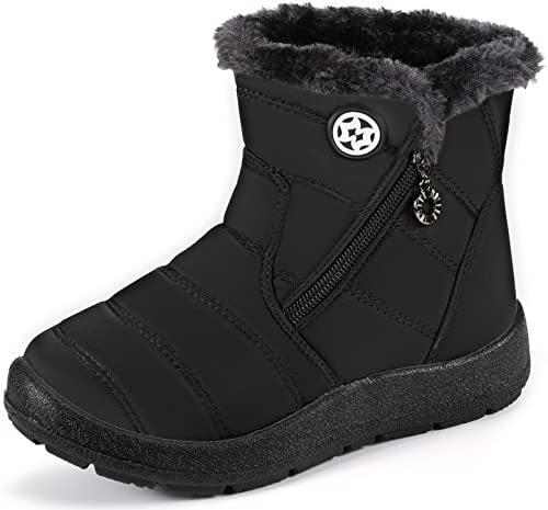 Gaatpot Kinder Winterschuhe Jungen Mädchen Winterstiefel Schneestiefel Wasserdicht Warm gefütterte Schlupfstiefel Schuhe Schwarz#2 27.5 EU/28 CN von Gaatpot