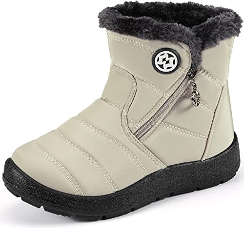 Kinder Winterschuhe Jungen Mädchen Winterstiefel Schneestiefel Wasserdicht Warm gefütterte Schlupfstiefel Schuhe Beige#2 30.5 EU/31 CN von Gaatpot