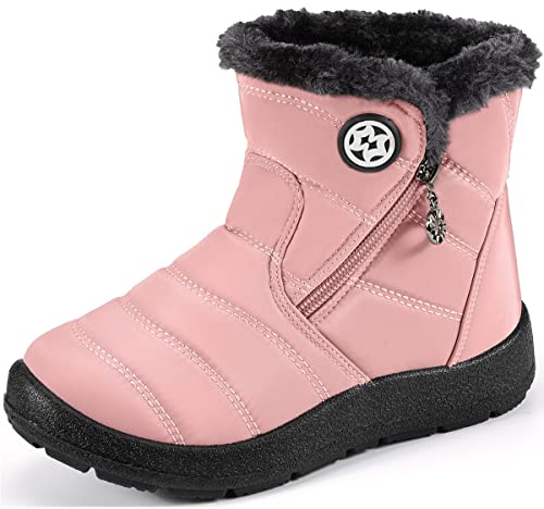 Kinder Winterschuhe Jungen Mädchen Winterstiefel Schneestiefel Wasserdicht Warm gefütterte Schlupfstiefel Schuhe Pink#2 31.5 EU/32 CN von Gaatpot