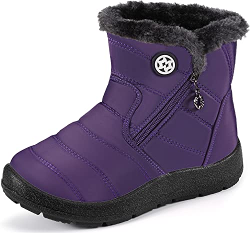 Kinder Winterschuhe Jungen Mädchen Winterstiefel Schneestiefel Wasserdicht Warm gefütterte Schlupfstiefel Schuhe Violett#2 33 EU/34 CN von Gaatpot