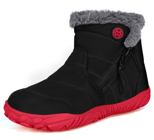 Stiefel Jungen Schneestiefel Wasserdichte Winterstiefel Warm Gefütterte Stiefeletten Unisex Kinder,Schwarz Rot,EU34 von Gaatpot