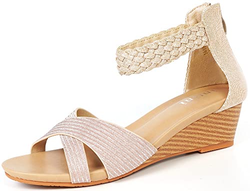 Gaatpot Sandalen Damen Sandaletten Sommer Sandale Bequem Freizeit Sandalette mit Keilabsatz Zehentrenner Elegant Gold 36EU= 37CN von Gaatpot