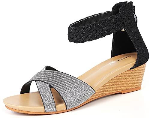 Gaatpot Sandalen Damen Sandaletten Sommer Sandale Bequem Freizeit Sandalette mit Keilabsatz Zehentrenner Elegant Schwarz 40EU = 41CN von Gaatpot